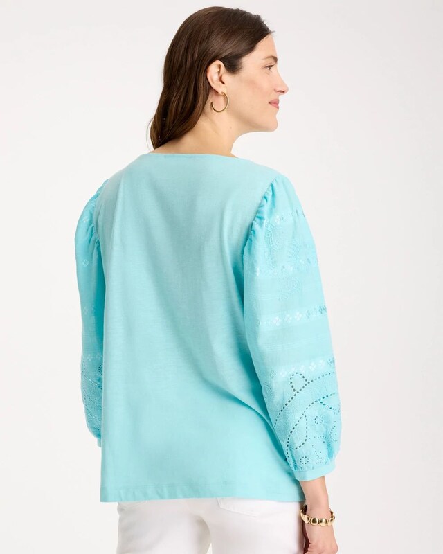Cotton Eyelet Sleeve Tee - image 3